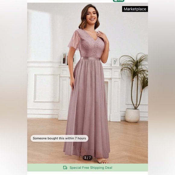 Shein V neck tulle long dress with beading - Picture 3 of 7